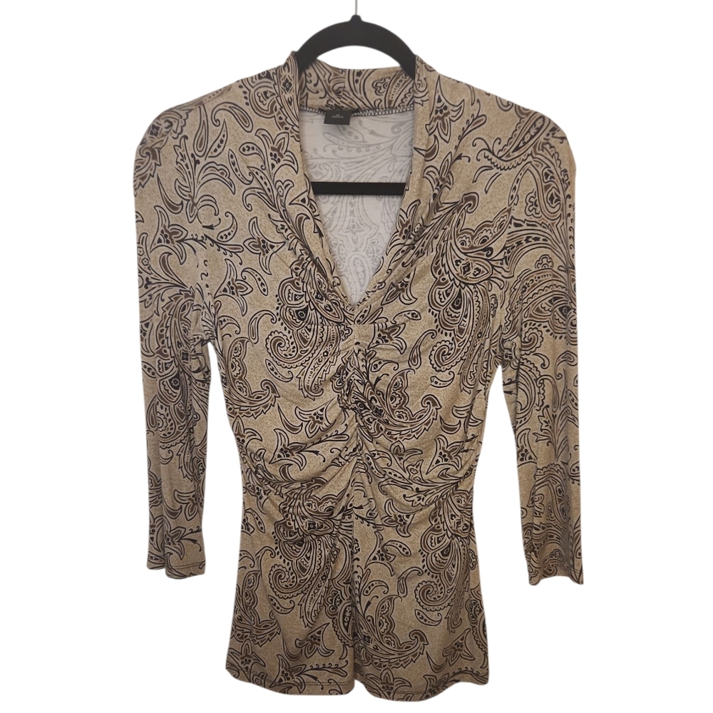 Ann Taylor Beige and Black Paisley Top